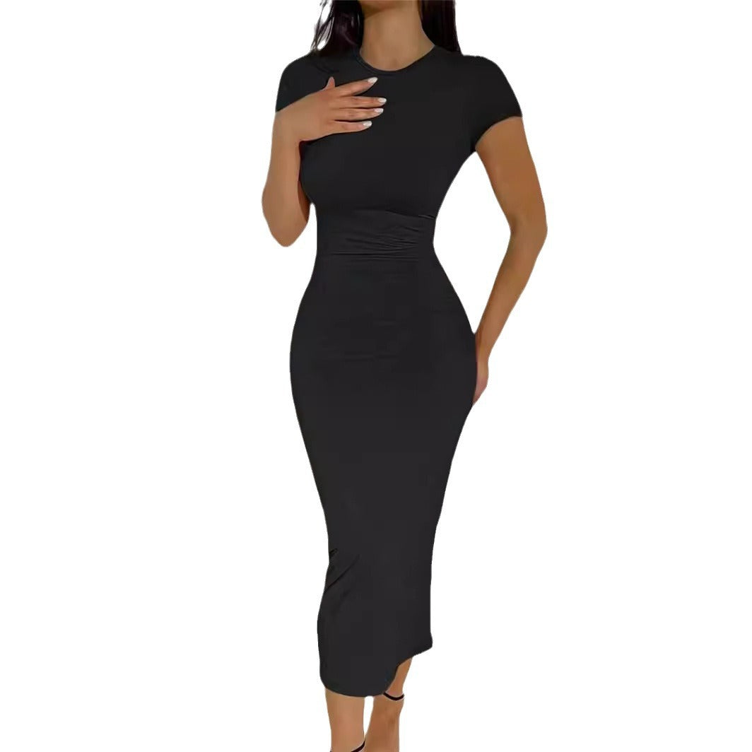 Fitted midi dress for women with short sleeves and round neckline Lune London