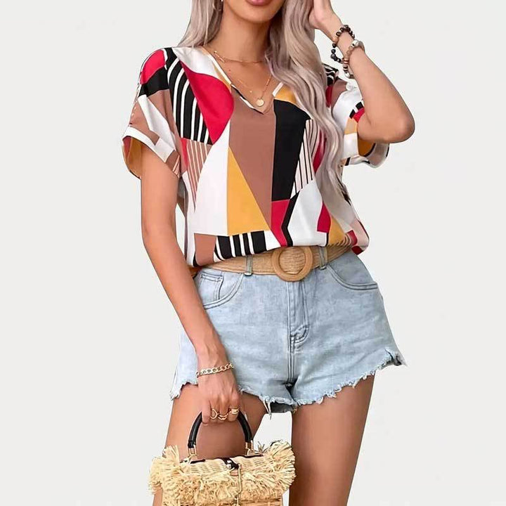 Women Short Sleeve Top Abstract Print Lune London