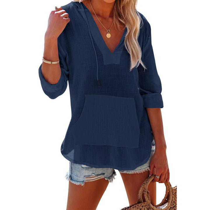 Ladies casual hoodie with V-neck, kangaroo pocket, and rolled sleeves Lune London