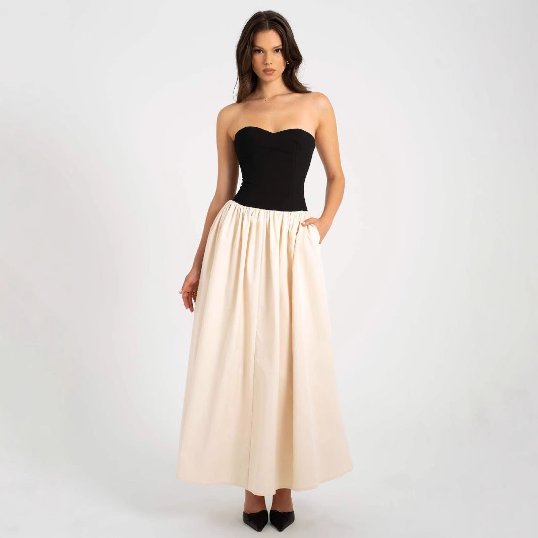 Women Long Evening Gown with Bustier Top and Flared Skirt Lune London