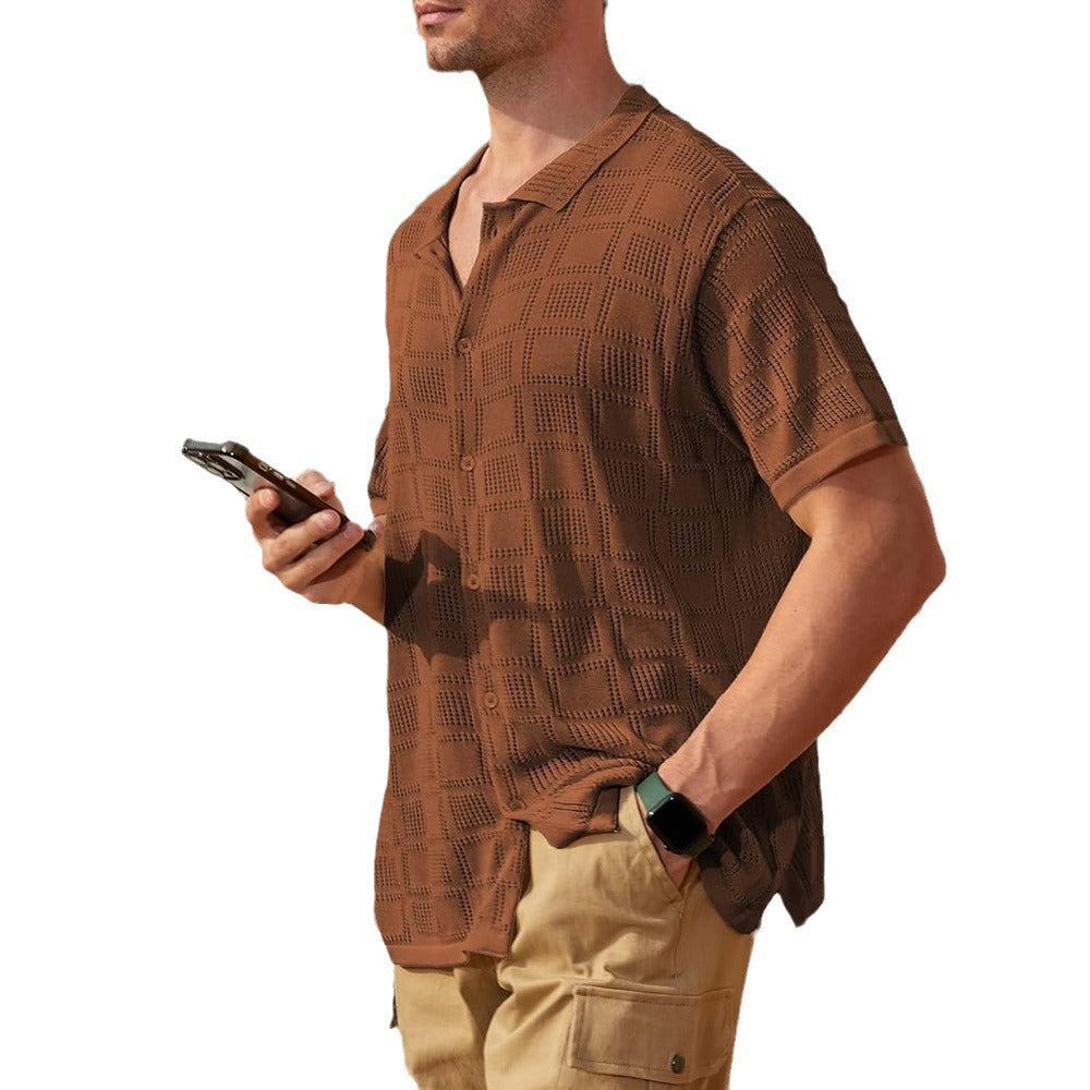 Casual short-sleeve shirt for men with textured pattern Amarae