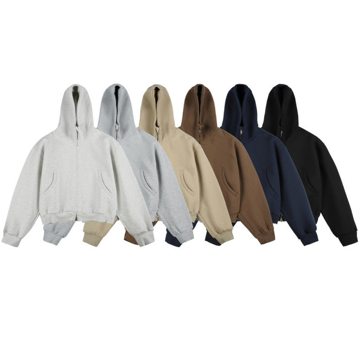 [Unisex] Short Boxy Hoodie with Continuous Zipper and Inserted Side Pockets Amarae