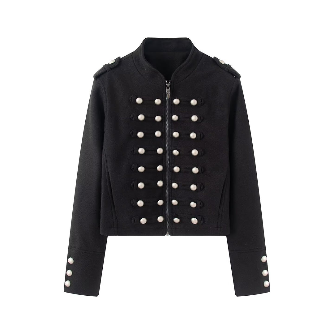 Women's short military-inspired jacket with decorative button plackets Amarae