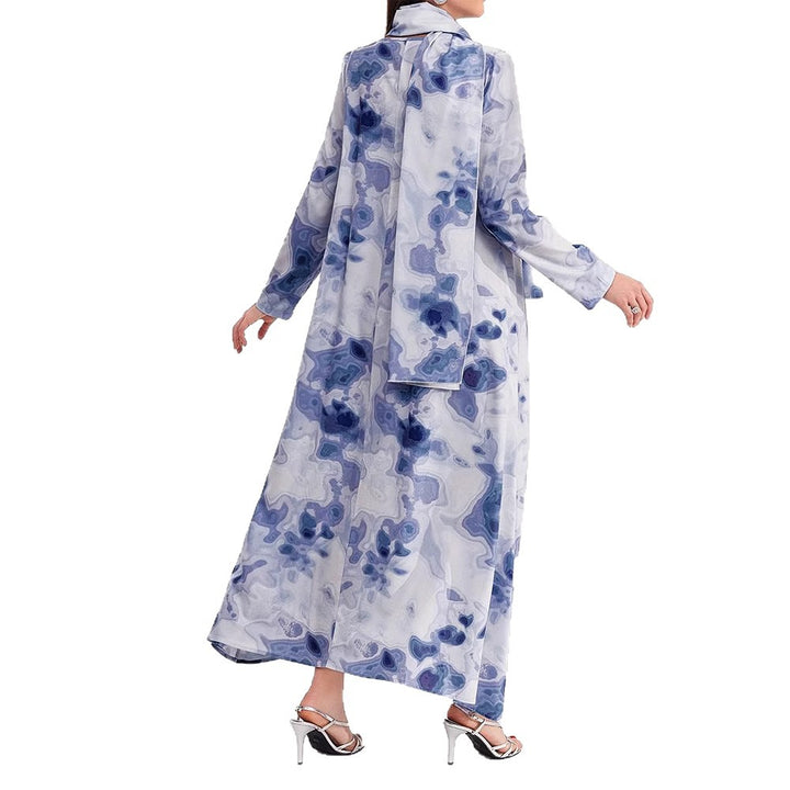 Maxi dress for women with artistic pattern and elegant high collar Lune London