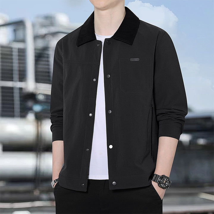 Men's Lightweight Casual Jacket with Cord Collar, Press Stud Placket and Concealed Zipper Pockets Amarae