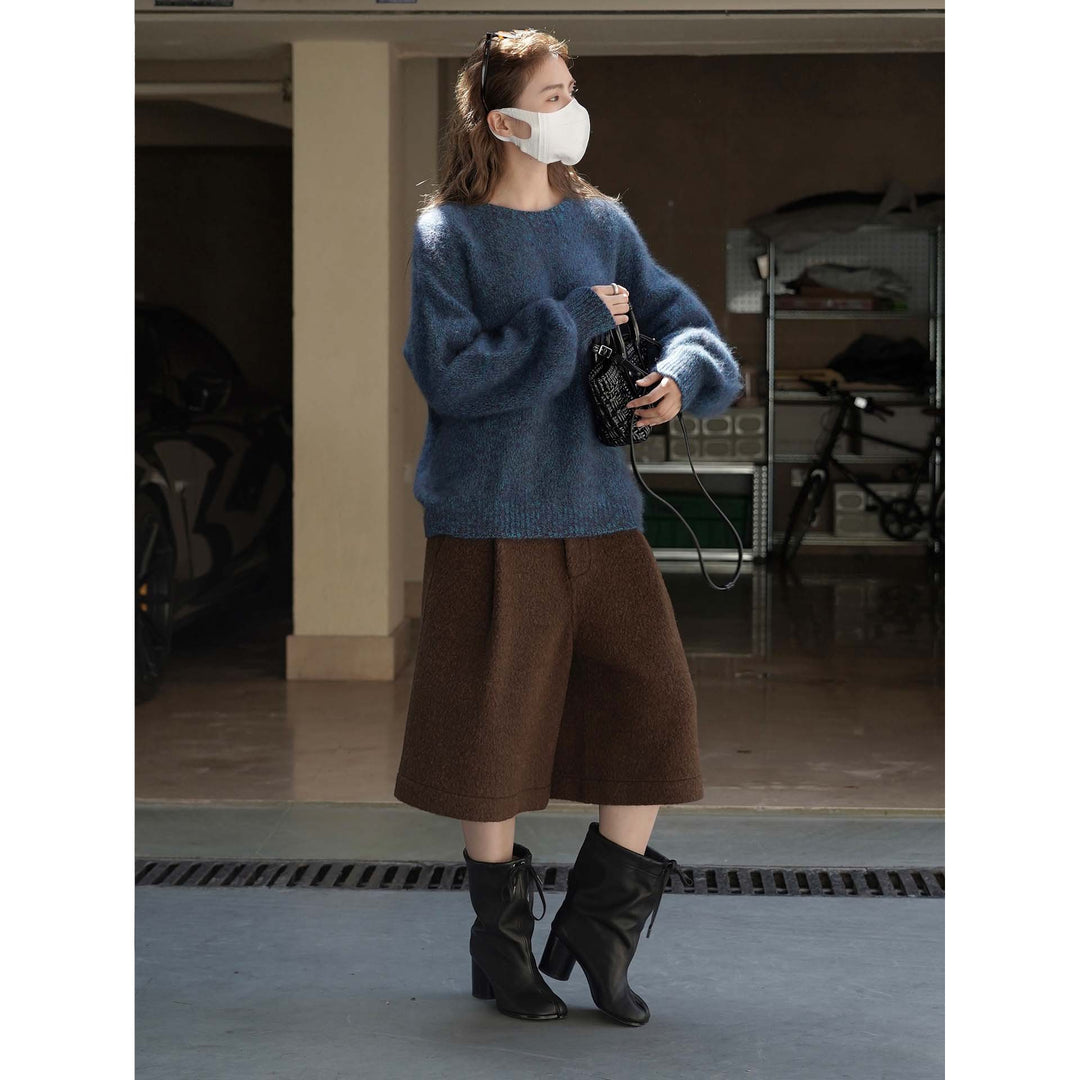 Women Fluffy Oversize Mohair-Optics Sweater with Ribbed Cuffs Amarae