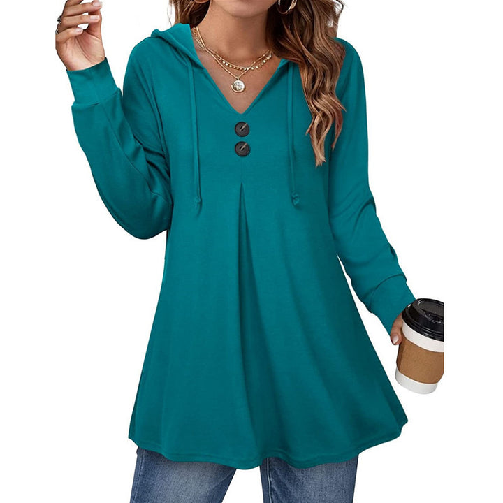 Hooded tunic for women with button detail and asymmetrical cut Lune London