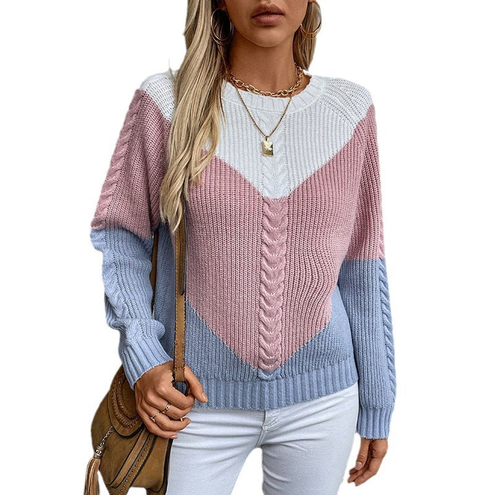 Women's chic and stylish knitted sweater with geometric patterns and twisted ribs
