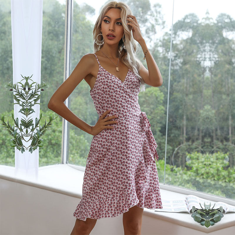 Wrap dress for women with frill trim and adjustable tie Lune London