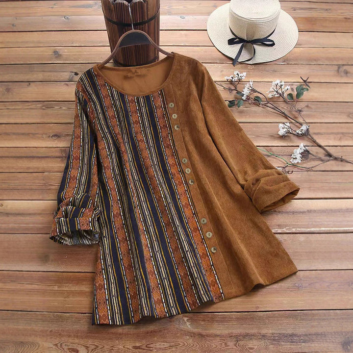 Women asymmetrical top with button placket and trendy striped pattern Lune London