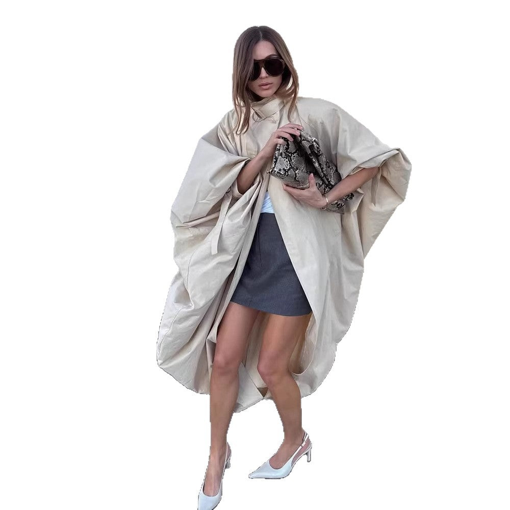 Women's Oversize Cape Coat with Stand-up Collar and Balloon-shaped Silhouette Amarae