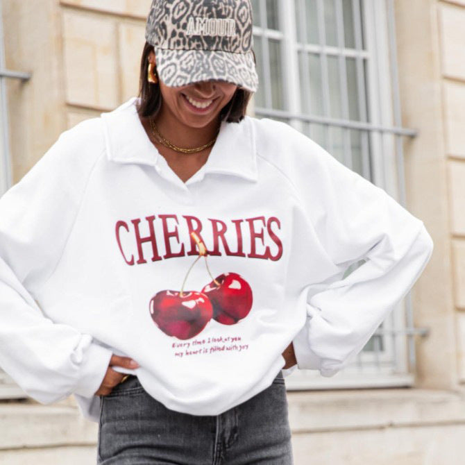 Women’s sweatshirt with creative cherry pattern and modern cut Lune London