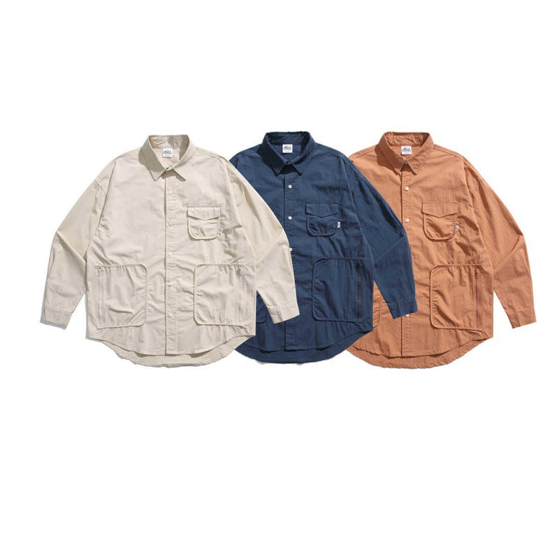 Unisex Boxy Overshirt Jacket with utility pockets, rounded hem, and oversized fit Amarae
