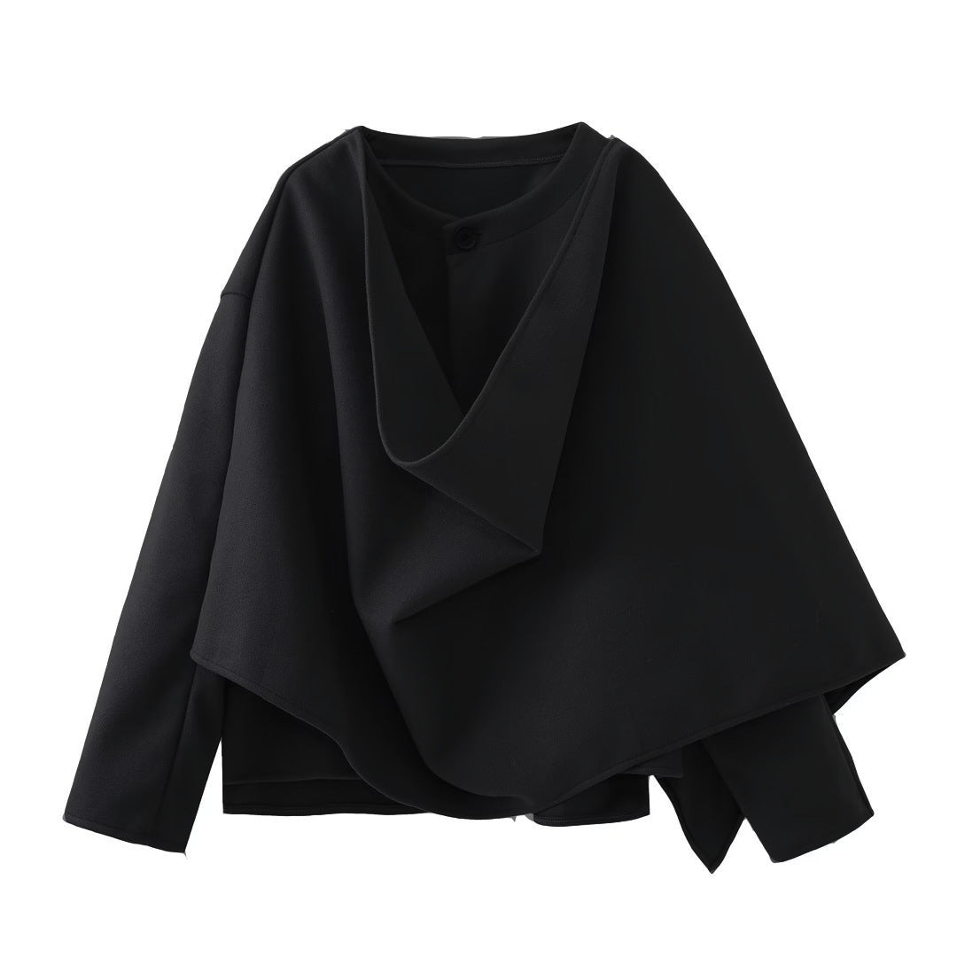 Ladies asymmetrical wrap jacket with large collar Amarae