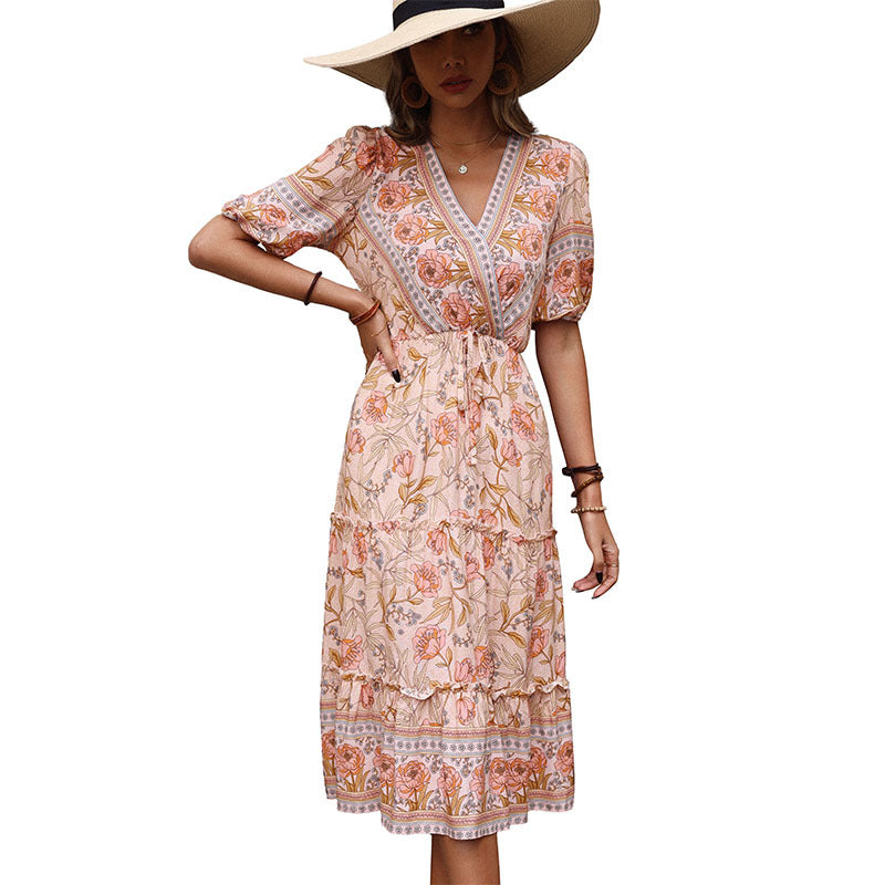 Women Bohemian Pleated Midi Dress Lune London