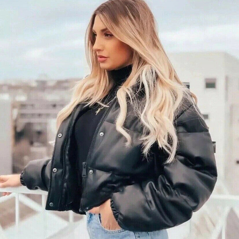 Ladies Quilted Jacket in Faux Leather Amarae