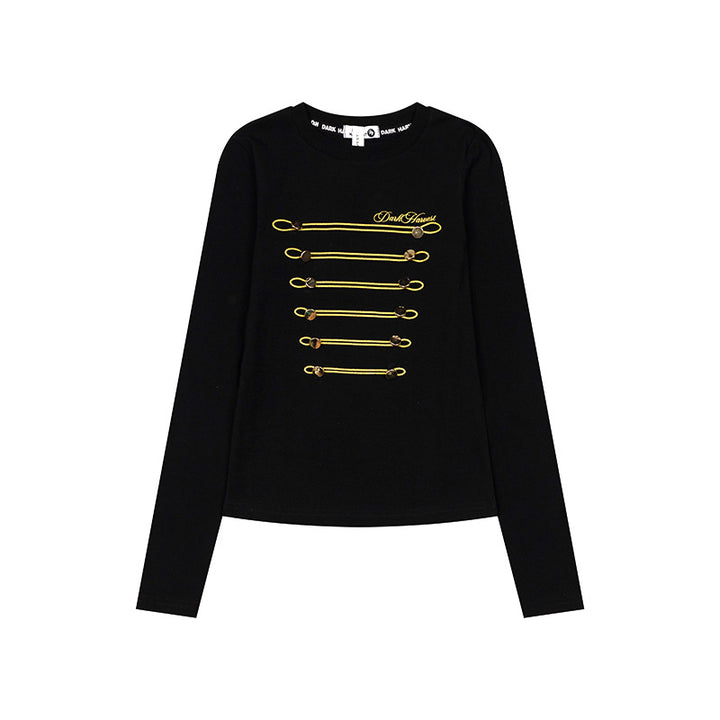 Women's Long Sleeve Shirt with Decorative Cord and Button Application Amarae