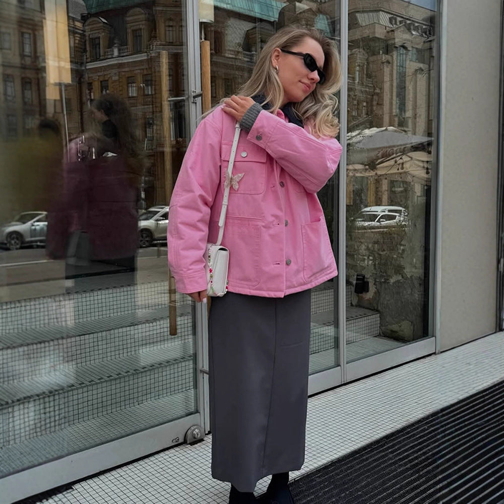Women's Boxy Overshirt Jacket with Patch Pockets & Metal Button Placket Amarae