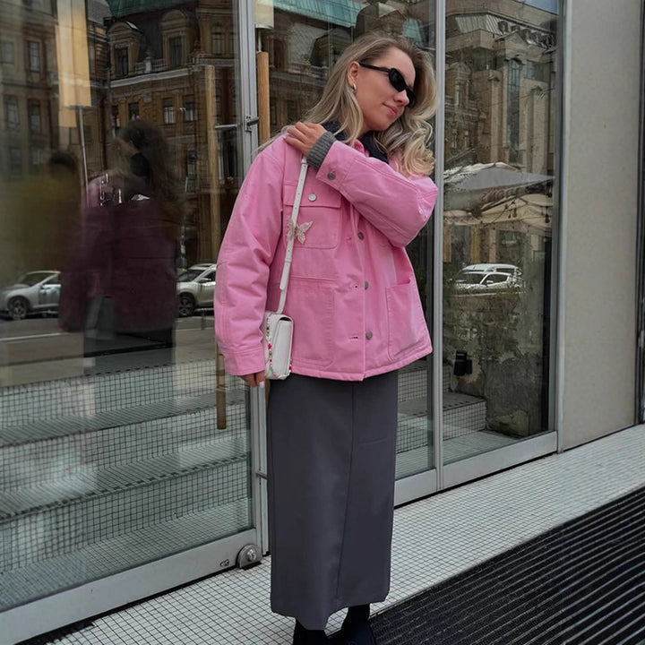 Women's Boxy Overshirt Jacket with Patch Pockets & Metal Button Placket Amarae