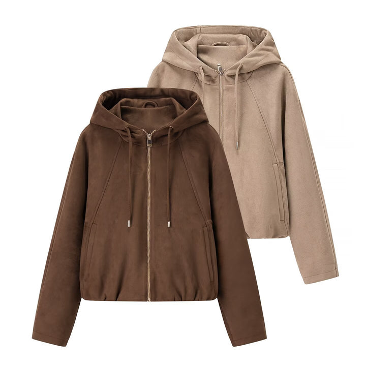 Women's short-cut velour hooded jacket with zipper and elastic hem Amarae