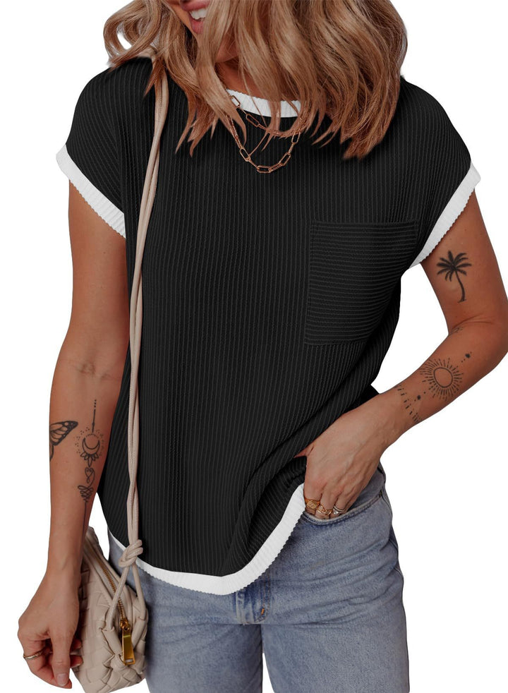 Boxy textured T-shirt for women with pocket Lune London