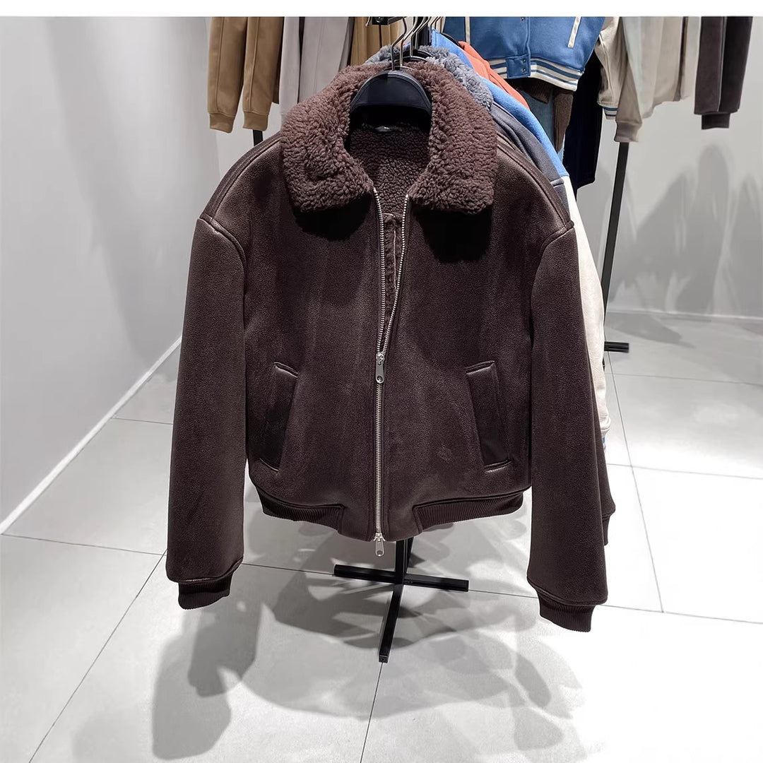 Men's Quilted Bomber Jacket with Teddy Collar and Ribbed Cuffs Amarae