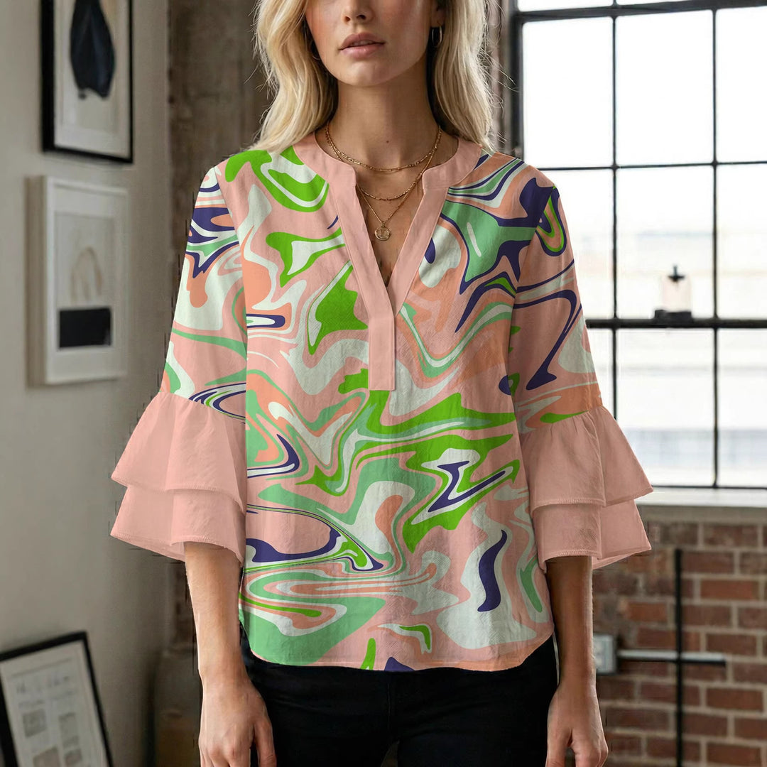 Women's blouse shirt with voluminous sleeves and creative print design Lune London