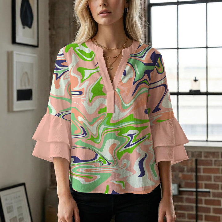 Women's blouse shirt with voluminous sleeves and creative print design Lune London