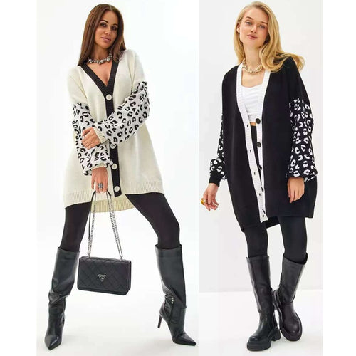 Amarae Women’s Cardigan with Leopard Print and Buttons