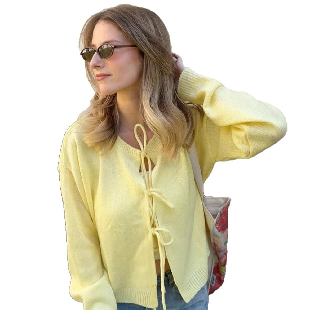Women's knit cardigan with front lacing & casual oversized silhouette Amarae