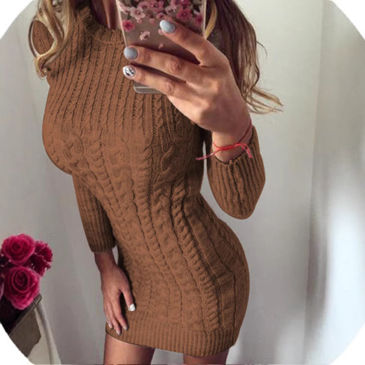 Knit dress for women with romantic twisted pattern and fitted cut Lune London