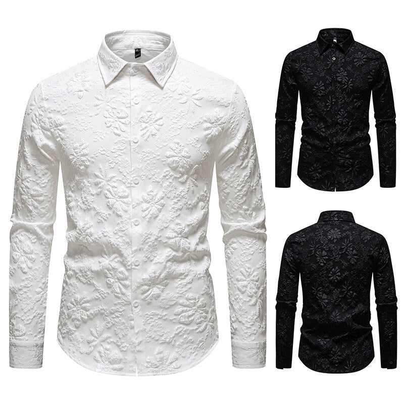 Men's long sleeve shirt with rich detailed floral embroidery Lune London