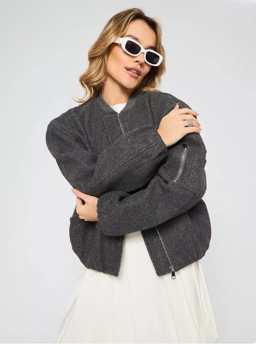 Puffed sleeve jacket for women, with practical zip pockets and elastic edges Lune London