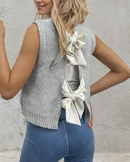 Women's knitted jacket with a decorative design on the back and bow details Lune London