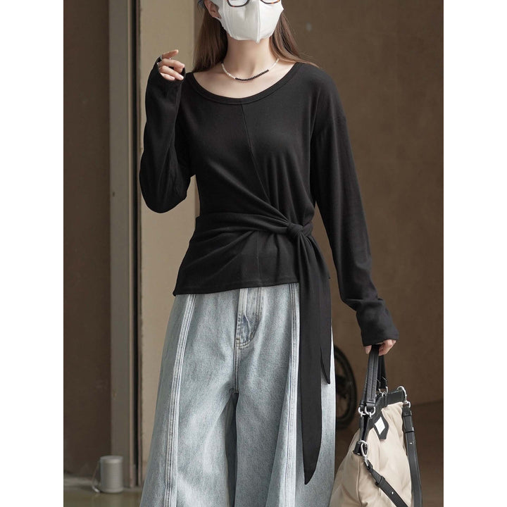 Women High-Waisted Flowing Tailoring Palazzo Pants with Draped Front Panel Amarae