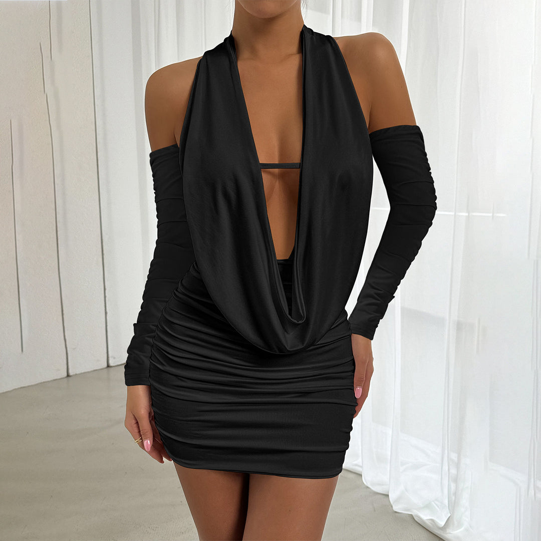 Women's Mini Dress with Deep V-Neck and Side Gatherings Lune London