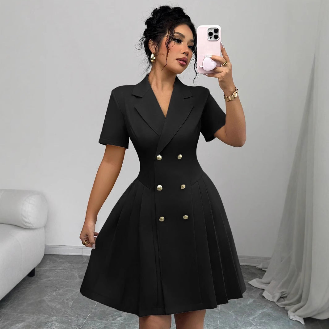Lune London Elegant Pleated Double-Breasted Dress for Women