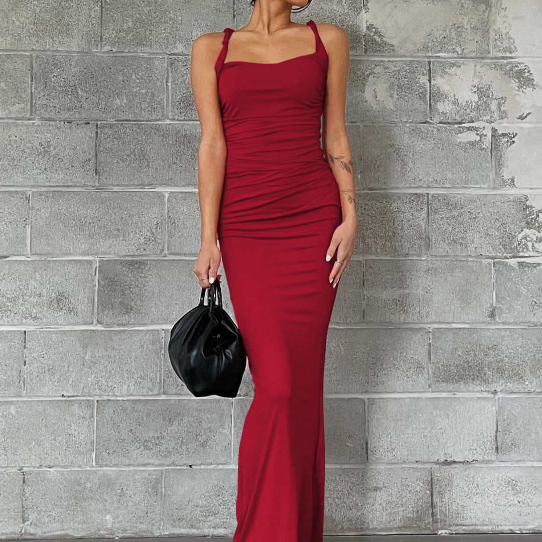 Fitted maxi dress for women with refined ruffle details Lune London