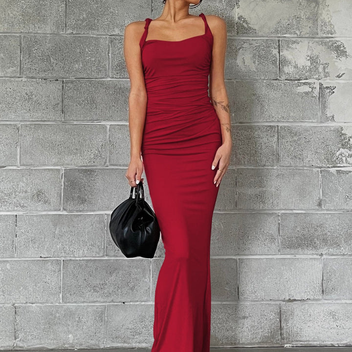 Fitted maxi dress for women with refined ruffle details Lune London