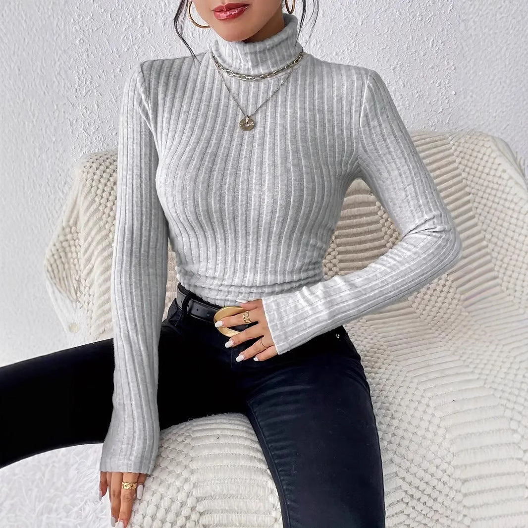 Women ribbed knit turtleneck top with long sleeves Lune London