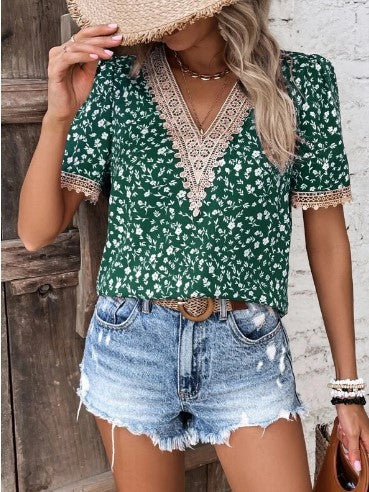Ladies Embroidered Flowers V Neck Top Lune London