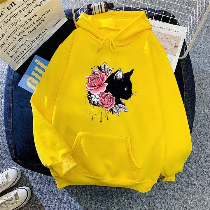 Women's hoodie with floral cat design Chic & Stil