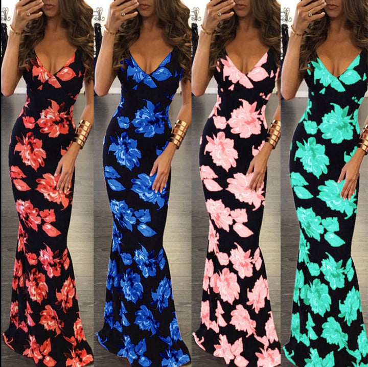 Elegant maxi dress for women with floral print and thin straps Lune London