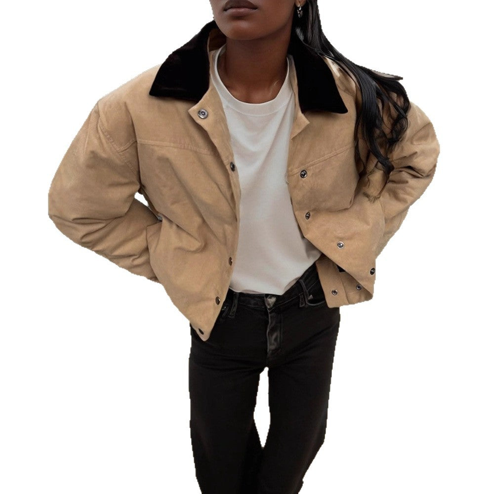 Women's Short Cord Workwear Blouson with Contrast Collar Amarae