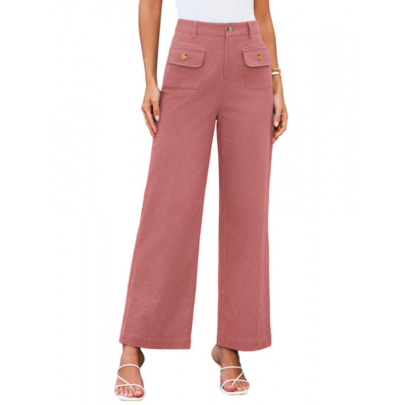 Women High-Waist Palazzo Pants with Flap Button Pockets Amarae