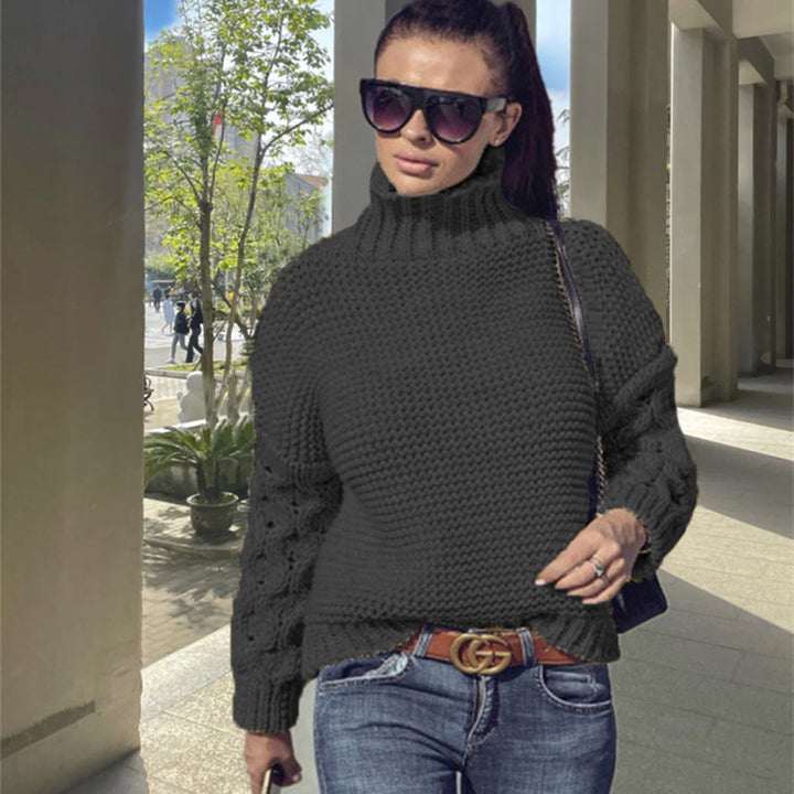 Pull en tricot épais pour femme avec col haut et apparence de point texturé Chic & Stil