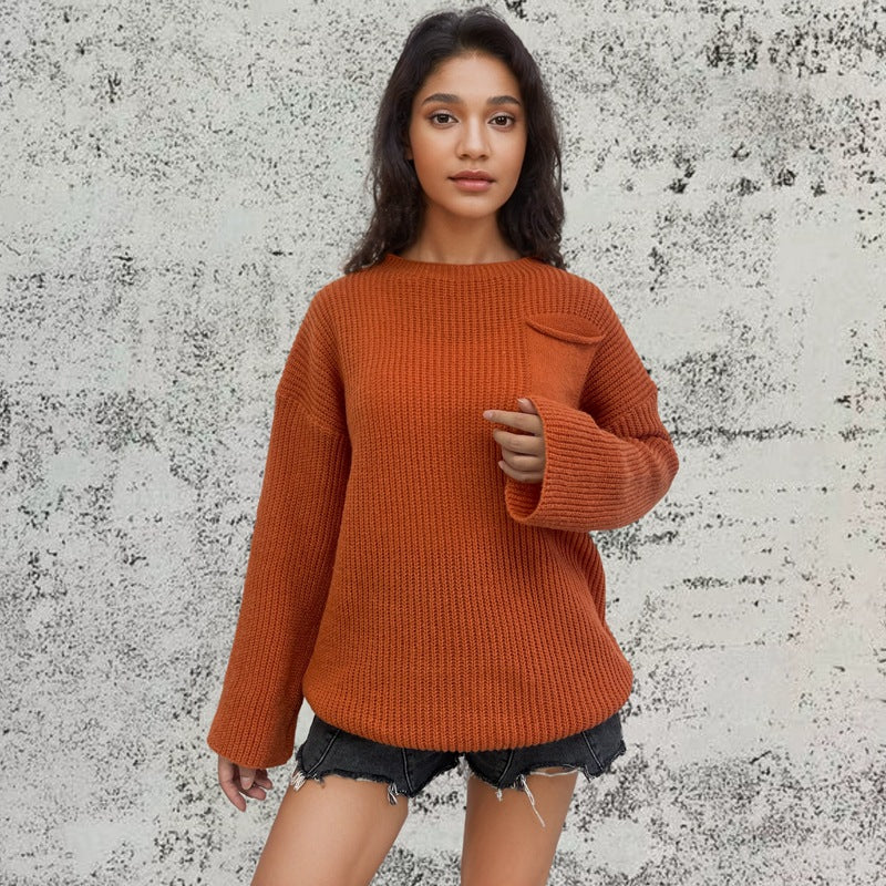 Pull surdimensionné en tricot pour femmes avec un motif texturé innovant et une poche poitrine Chic & Stil
