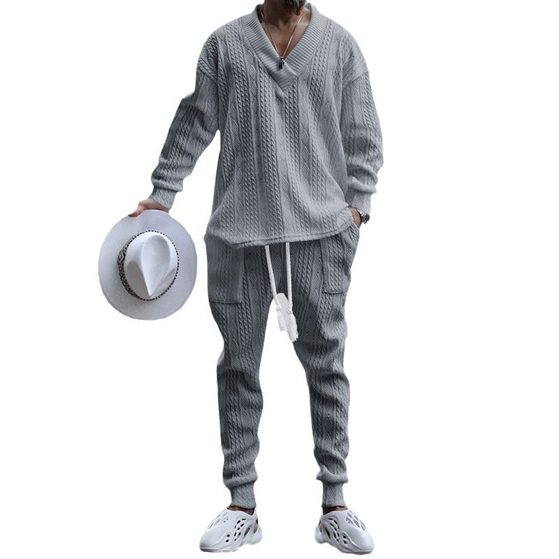 Men's knitted suit with V-neck and drawstring Lune London