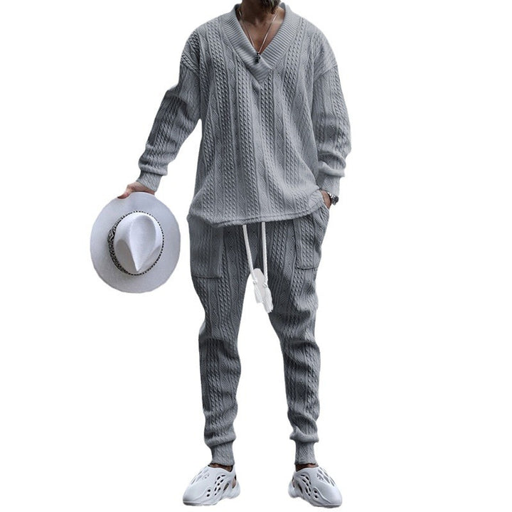 Men's knitted suit with V-neck and drawstring Lune London