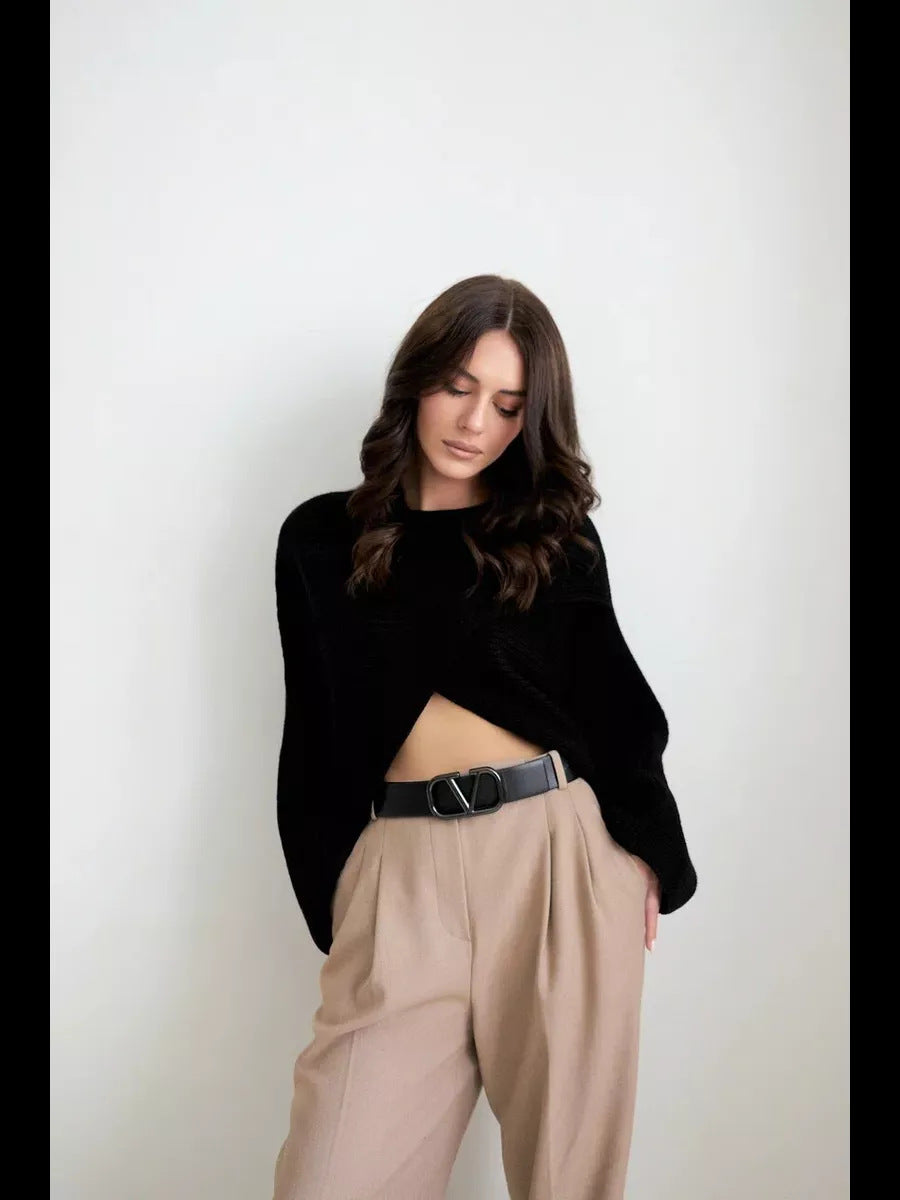 Pull en tricot court décontracté pour femme avec coupe loose Chic & Stil